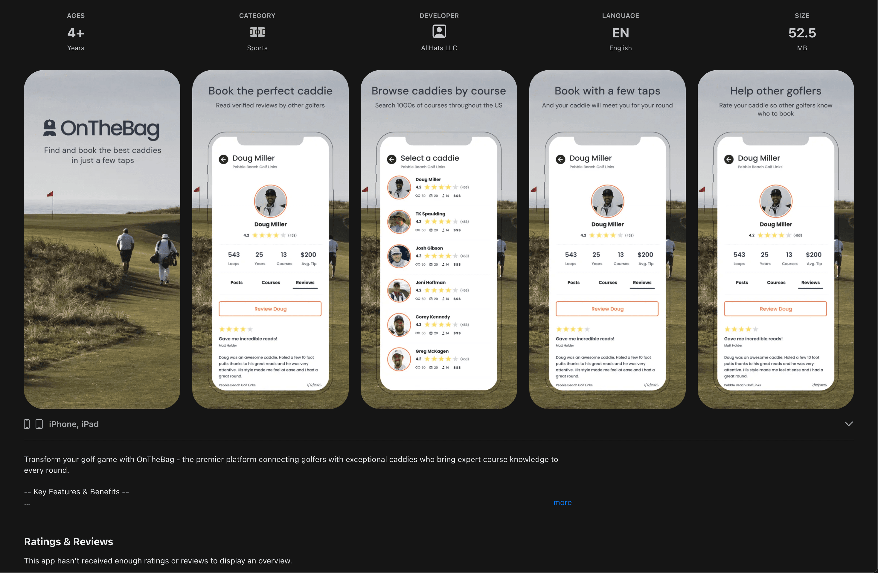 OnTheBag — Golf Caddie Marketplace Mobile App